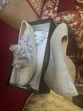 Forever 21 Silver Glitter Wedge Heels